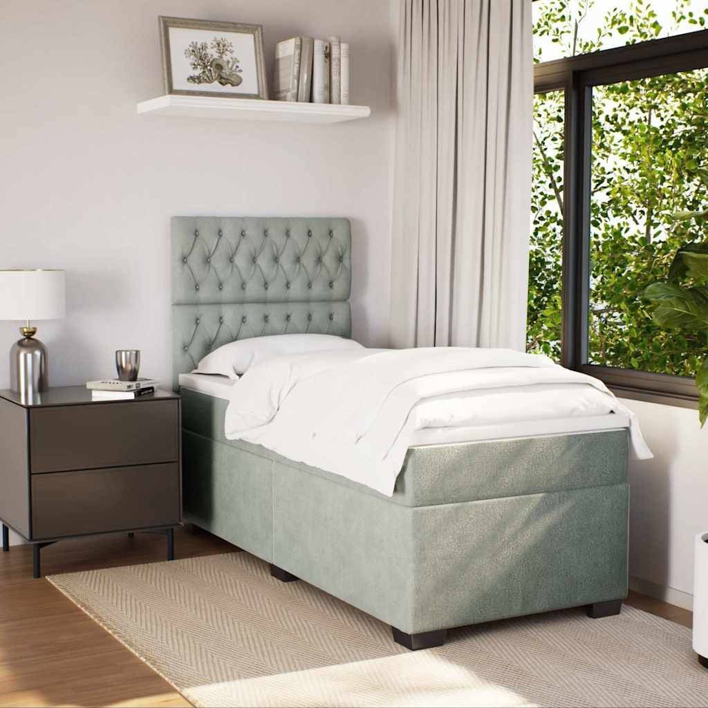 vidaXL Boxspringbett mit Matratze Hellgrau 90x190 cm Samt