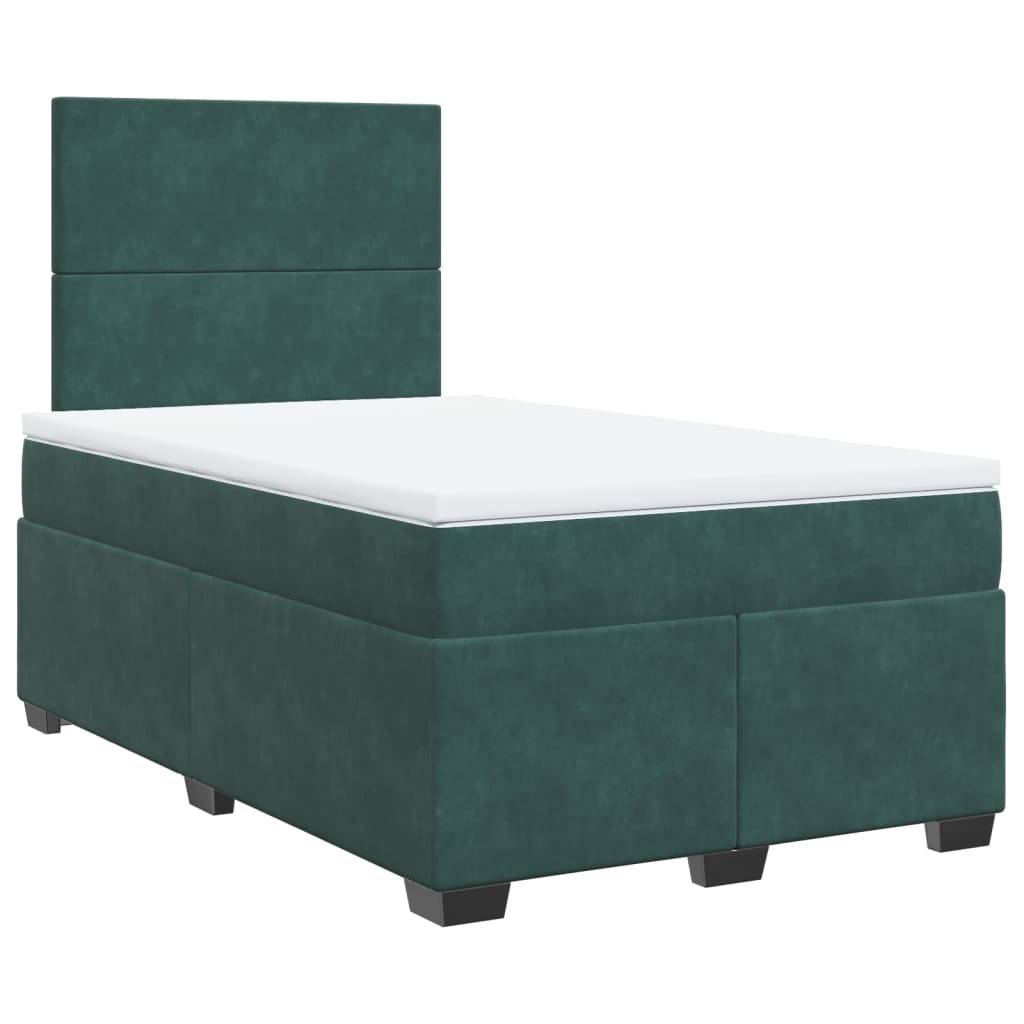 vidaXL Boxspringbett mit Matratze Dunkelgrün 120x190 cm Samt
