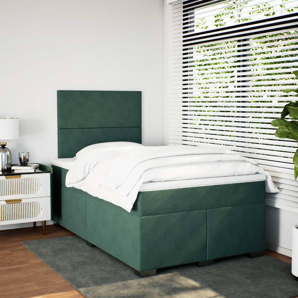 vidaXL Boxspringbett mit Matratze Dunkelgrün 120x190 cm Samt