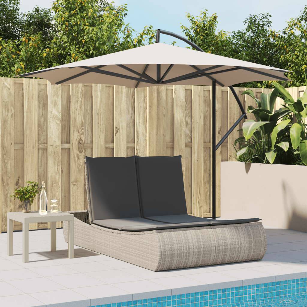 vidaXL Doppel-Sonnenliege mit Kissen Hellgrau Poly Rattan