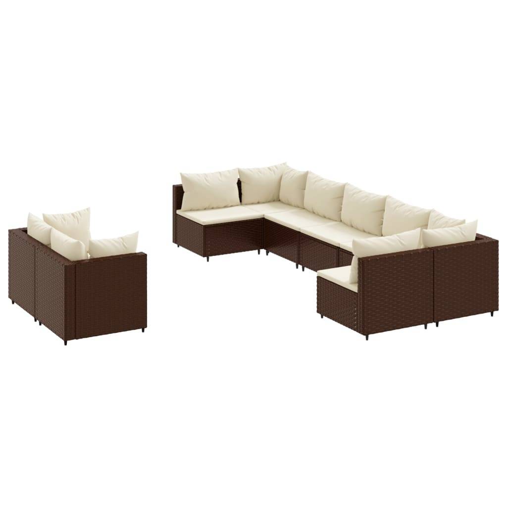 vidaXL 9-tlg. Garten-Sofagarnitur mit Kissen Braun Poly Rattan