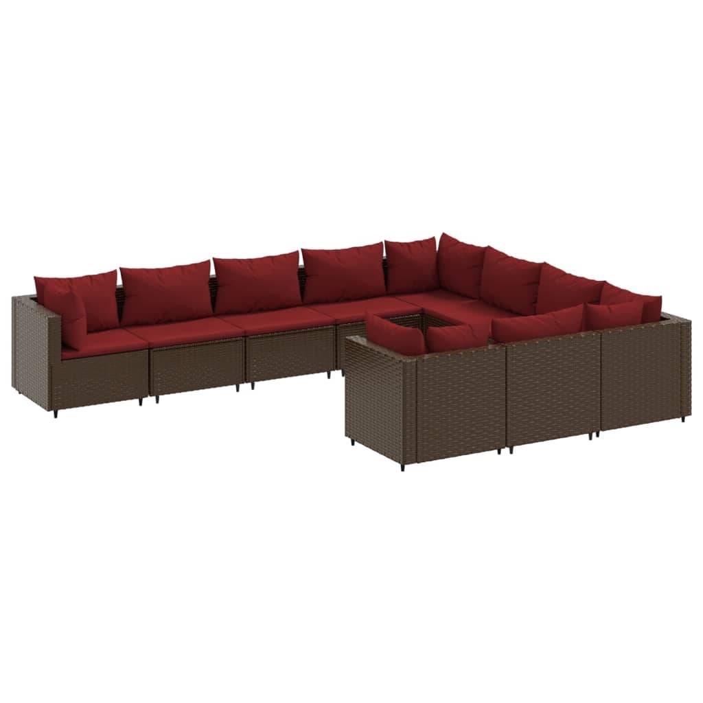 vidaXL 10-tlg. Garten-Sofagarnitur mit Kissen Braun Poly Rattan