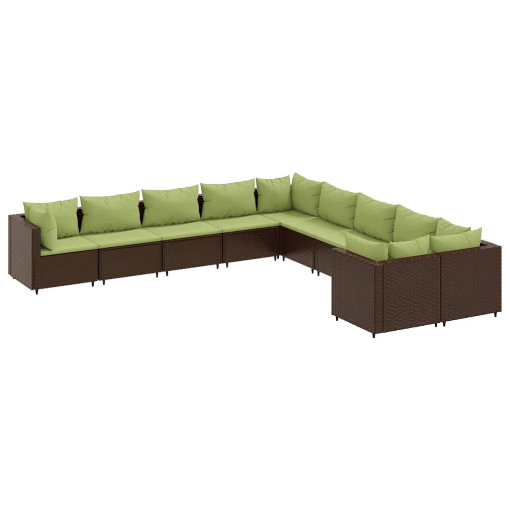 vidaXL 10-tlg. Garten-Sofagarnitur mit Kissen Braun Poly Rattan