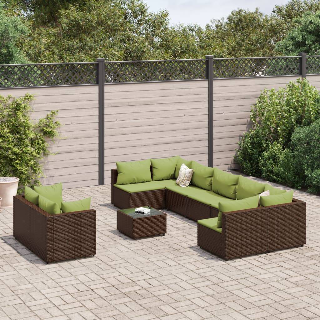 vidaXL 10-tlg. Garten-Sofagarnitur mit Kissen Braun Poly Rattan