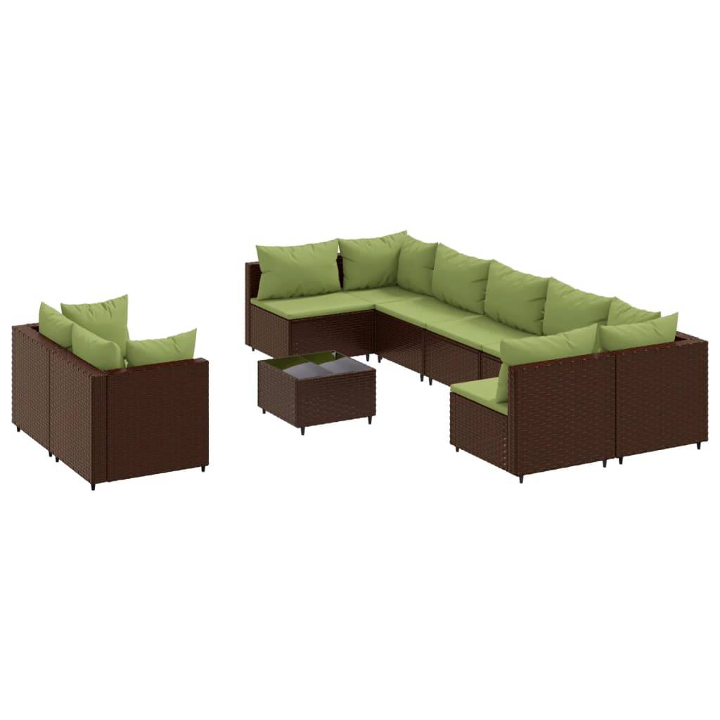 vidaXL 10-tlg. Garten-Sofagarnitur mit Kissen Braun Poly Rattan
