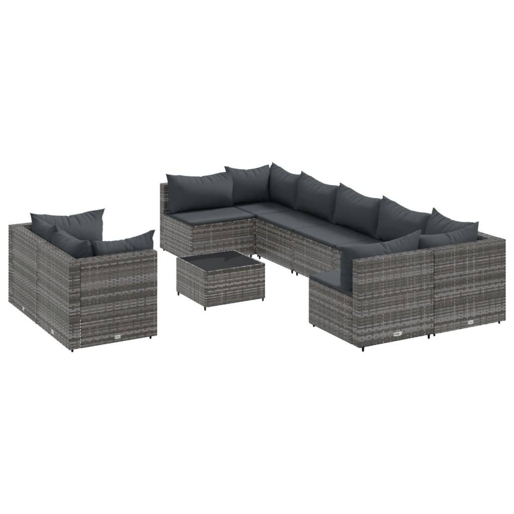 vidaXL 10-tlg. Garten-Sofagarnitur mit Kissen Grau Poly Rattan