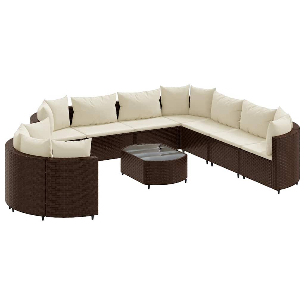 vidaXL 10-tlg. Garten-Sofagarnitur mit Kissen Braun Poly Rattan