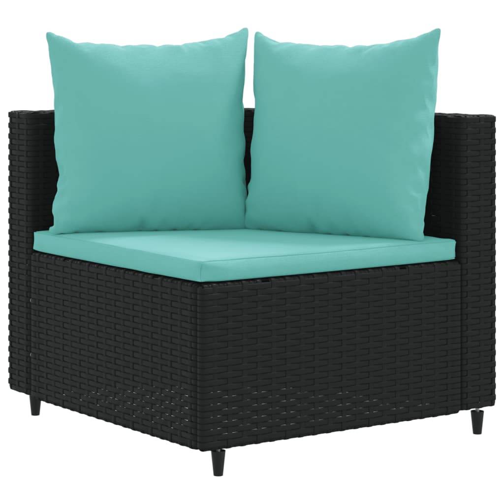 vidaXL 9-tlg. Garten-Sofagarnitur mit Kissen Schwarz Poly Rattan