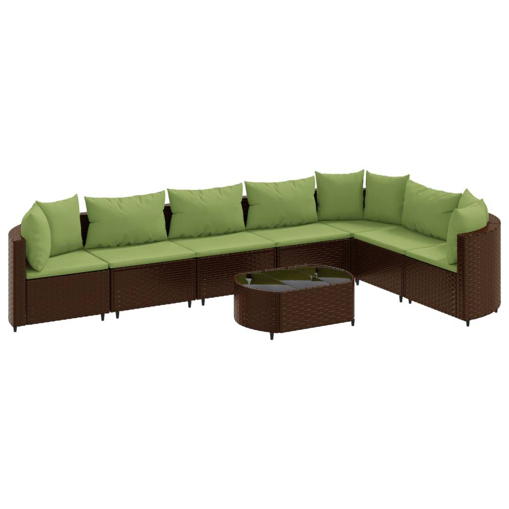 vidaXL 8-tlg. Garten-Sofagarnitur mit Kissen Braun Poly Rattan