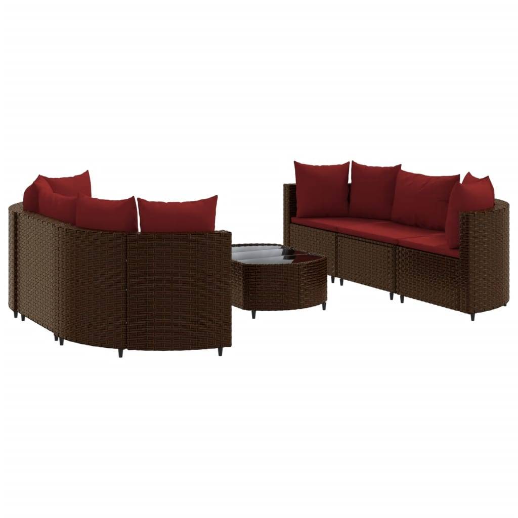 vidaXL 7-tlg. Garten-Sofagarnitur mit Kissen Braun Poly Rattan