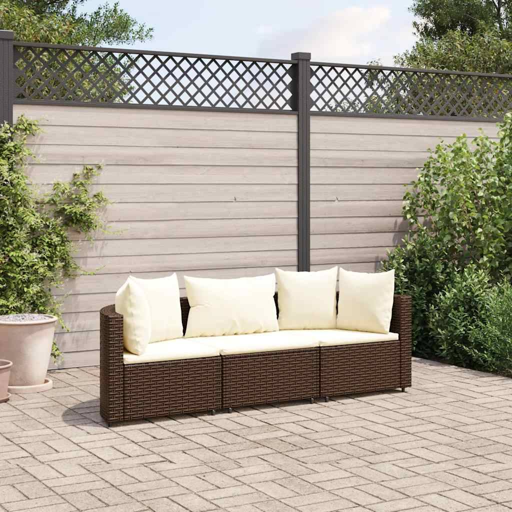 vidaXL 3-tlg. Garten-Sofagarnitur mit Kissen Braun Poly Rattan