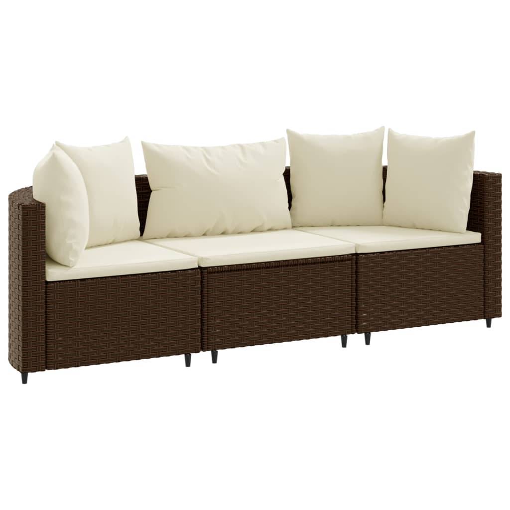 vidaXL 3-tlg. Garten-Sofagarnitur mit Kissen Braun Poly Rattan