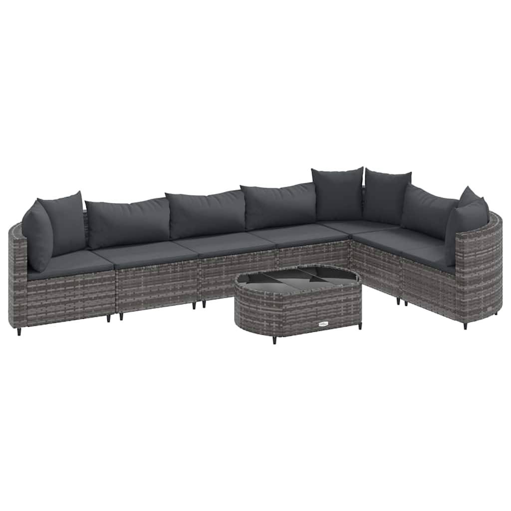 vidaXL 8-tlg. Garten-Sofagarnitur mit Kissen Grau Poly Rattan