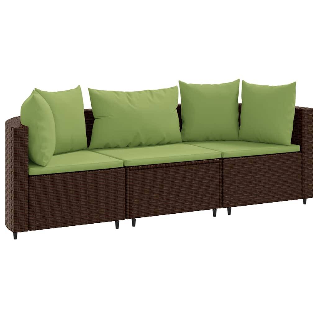 vidaXL 3-tlg. Garten-Sofagarnitur mit Kissen Braun Poly Rattan