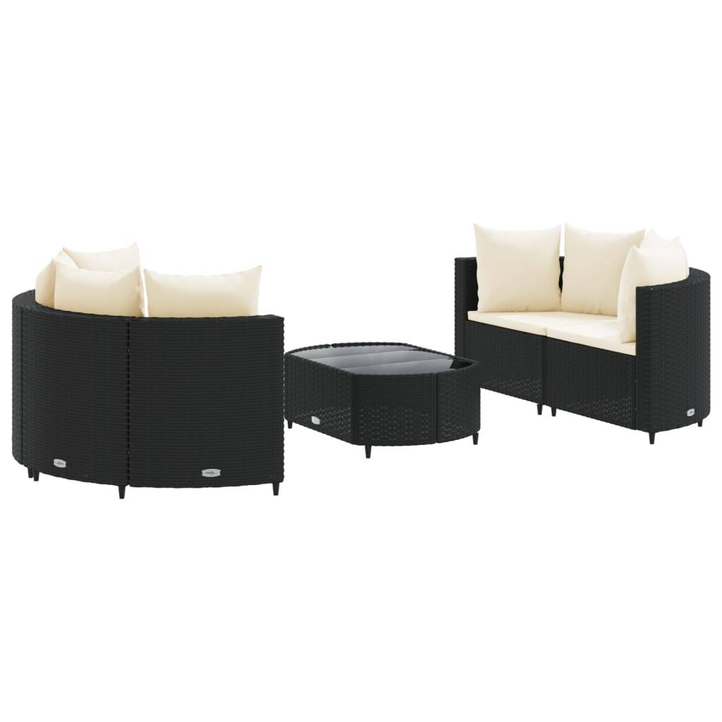 vidaXL 5-tlg. Garten-Sofagarnitur mit Kissen Schwarz Poly Rattan
