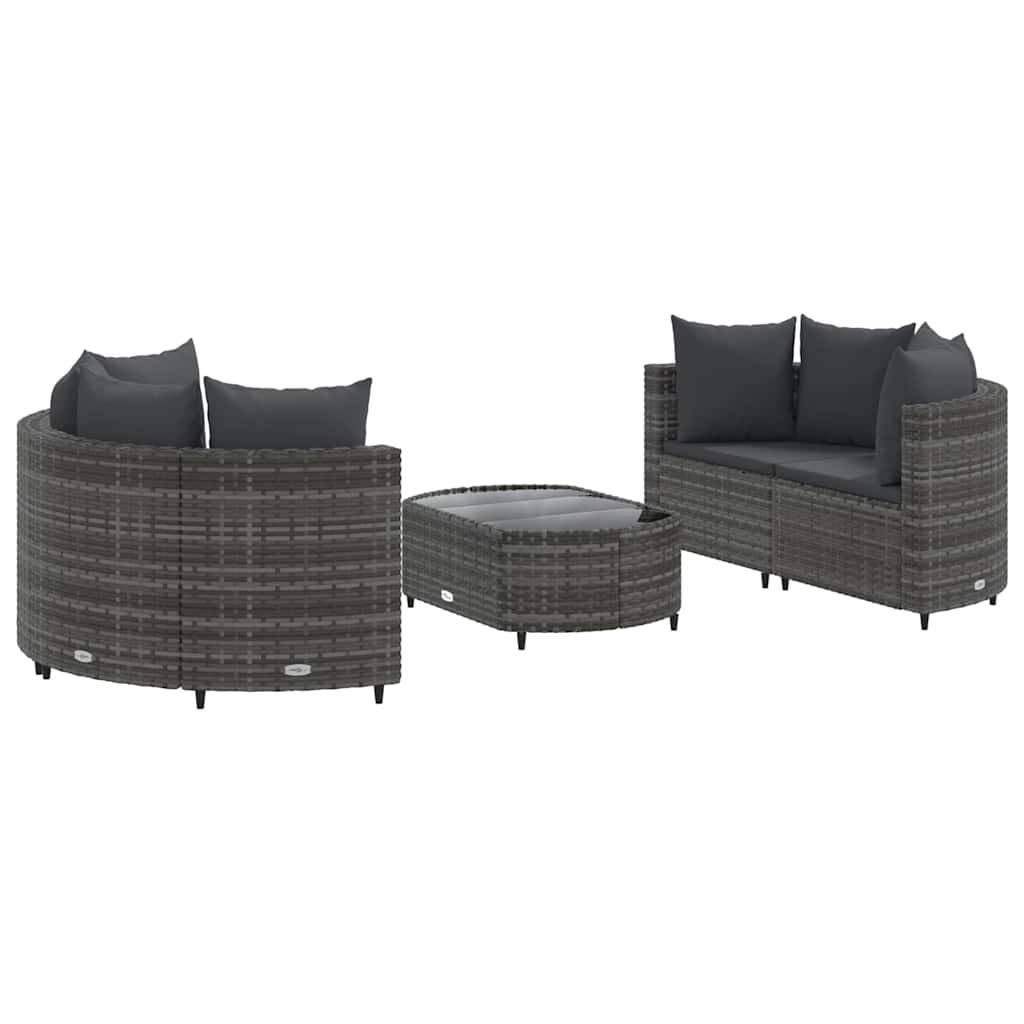 vidaXL 5-tlg. Garten-Sofagarnitur mit Kissen Grau Poly Rattan