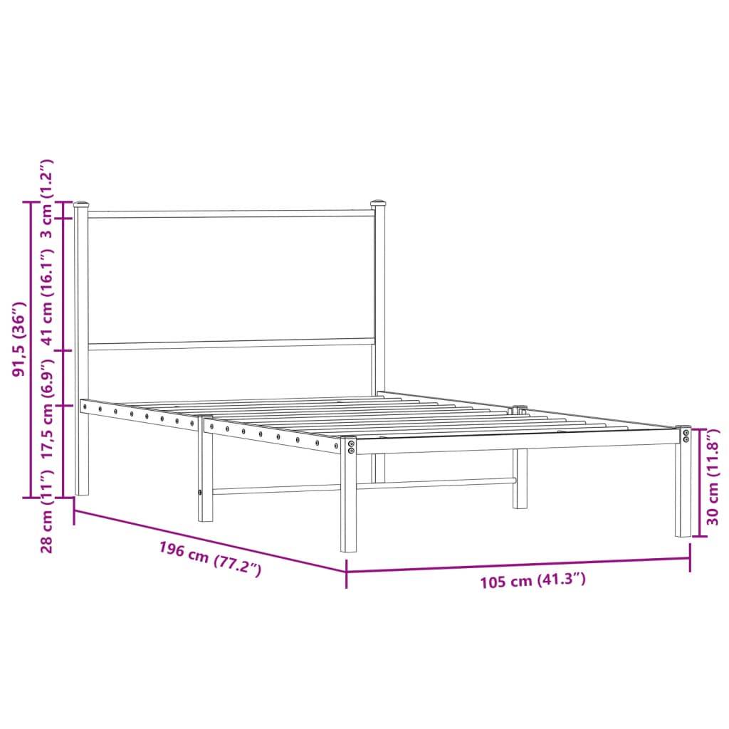 vidaXL Metallbett ohne Matratze Braun Eichen-Optik 100x190 cm