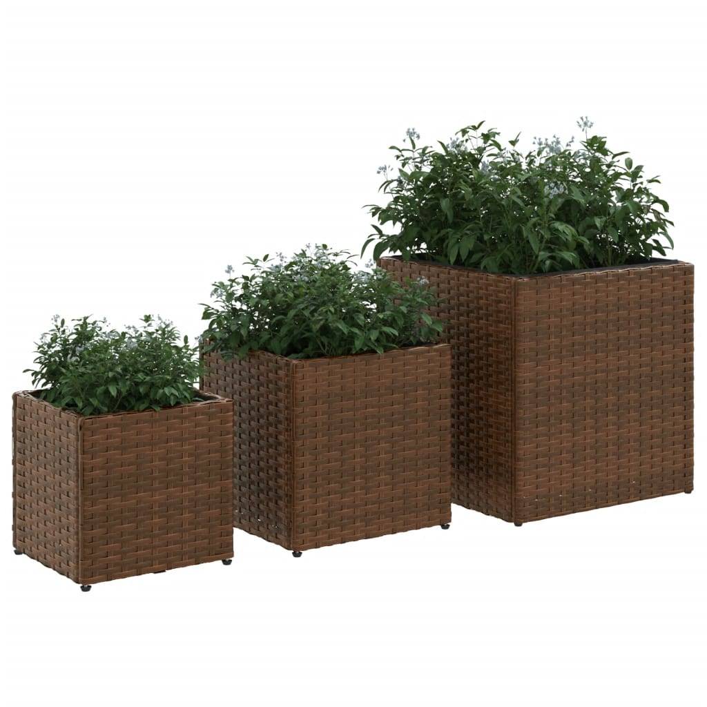 vidaXL Pflanzkübel 3 Stk. Braun Poly Rattan