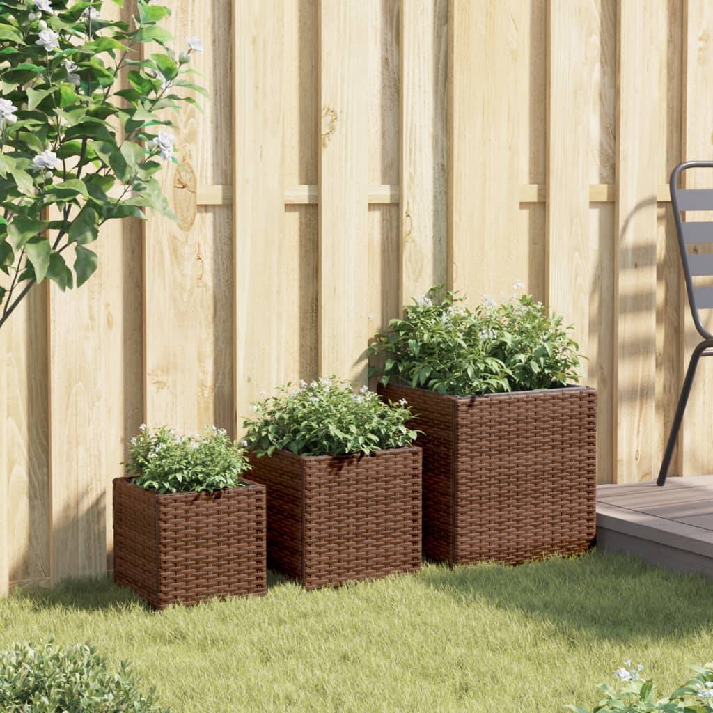 vidaXL Pflanzkübel 3 Stk. Braun Poly Rattan