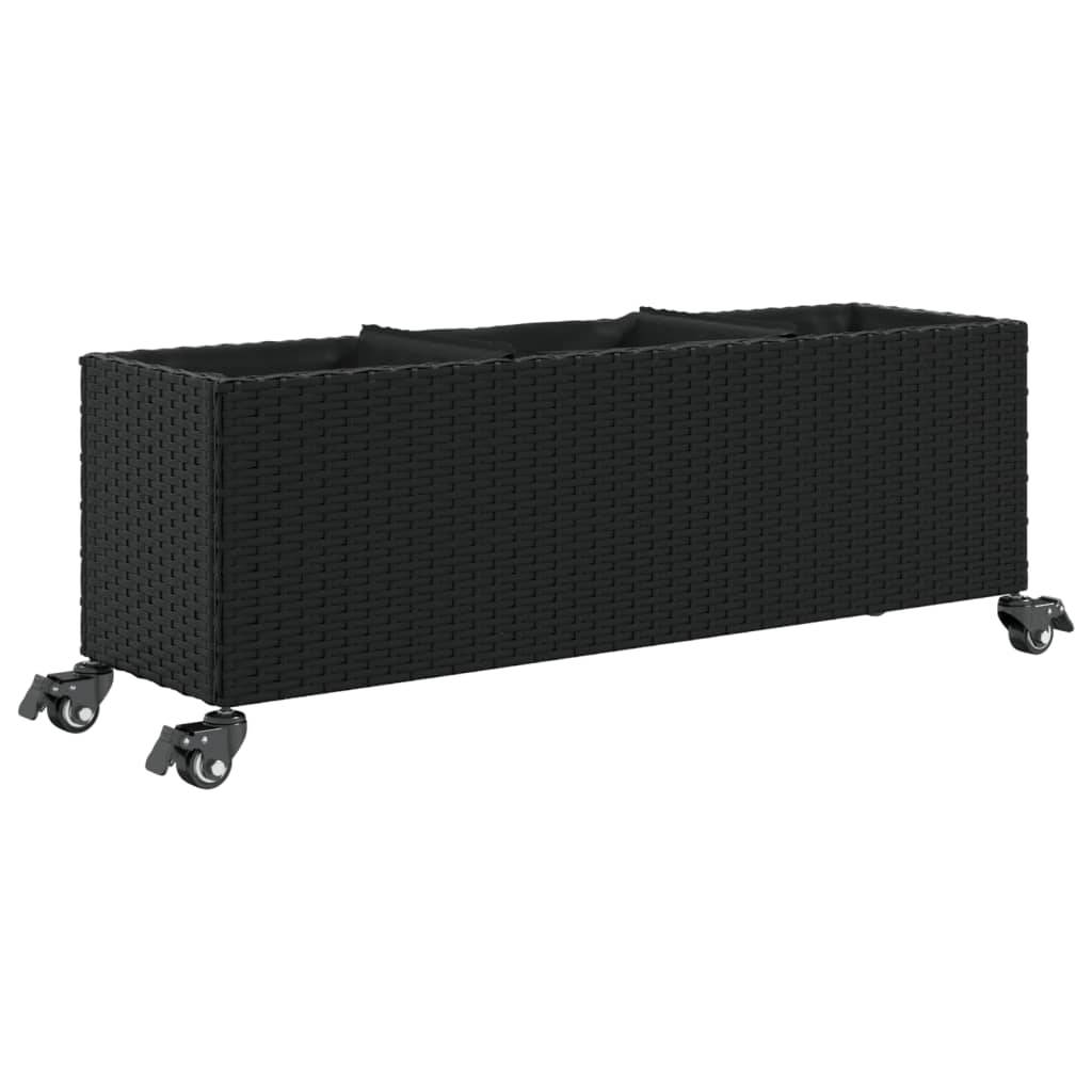vidaXL Hochbeet mit Rollen & 3 Fächern Schwarz 107x32x38cm Poly Rattan