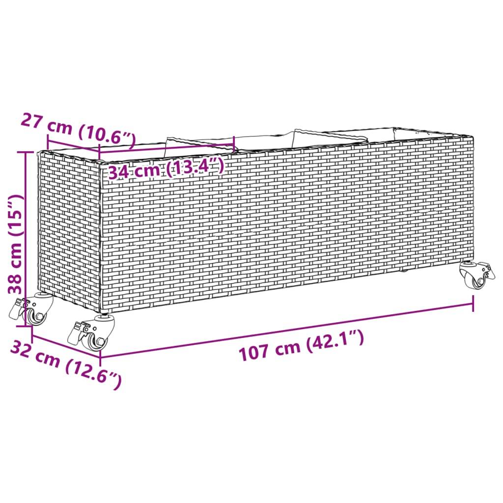 vidaXL Hochbeet mit Rollen & 3 Fächern Schwarz 107x32x38cm Poly Rattan