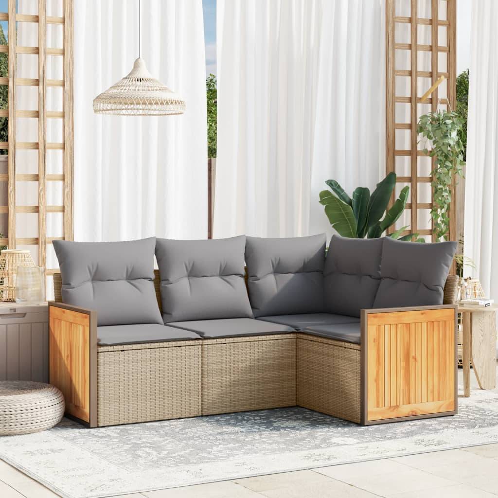 vidaXL 4-tlg. Garten-Sofagarnitur mit Kissen Beige Poly Rattan