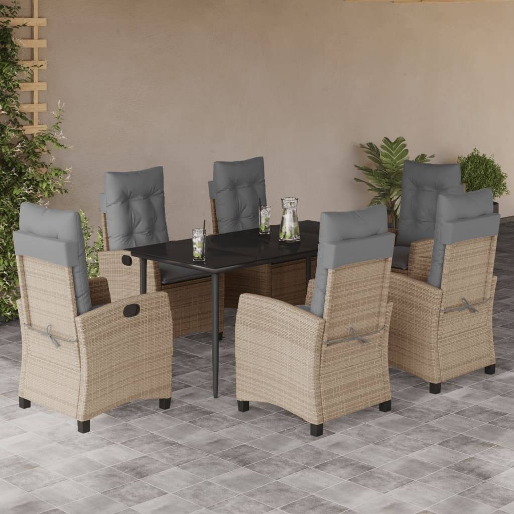vidaXL 7-tlg. Garten-Essgruppe mit Kissen Beigemischung Poly Rattan