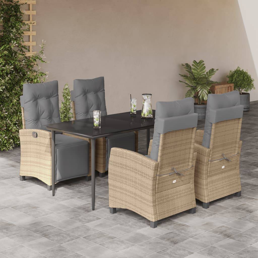 vidaXL 5-tlg. Garten-Essgruppe mit Kissen Beigemischung Poly Rattan