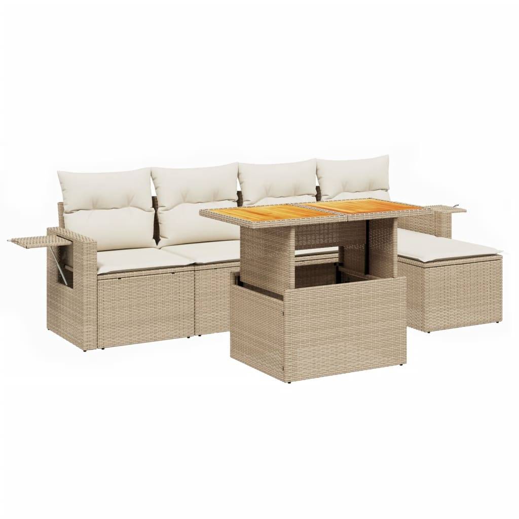 vidaXL 6-tlg. Garten-Sofagarnitur mit Kissen Beige Poly Rattan