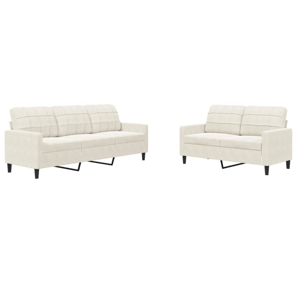 vidaXL 2-tlg. Sofagarnitur mit Kissen Creme Samt