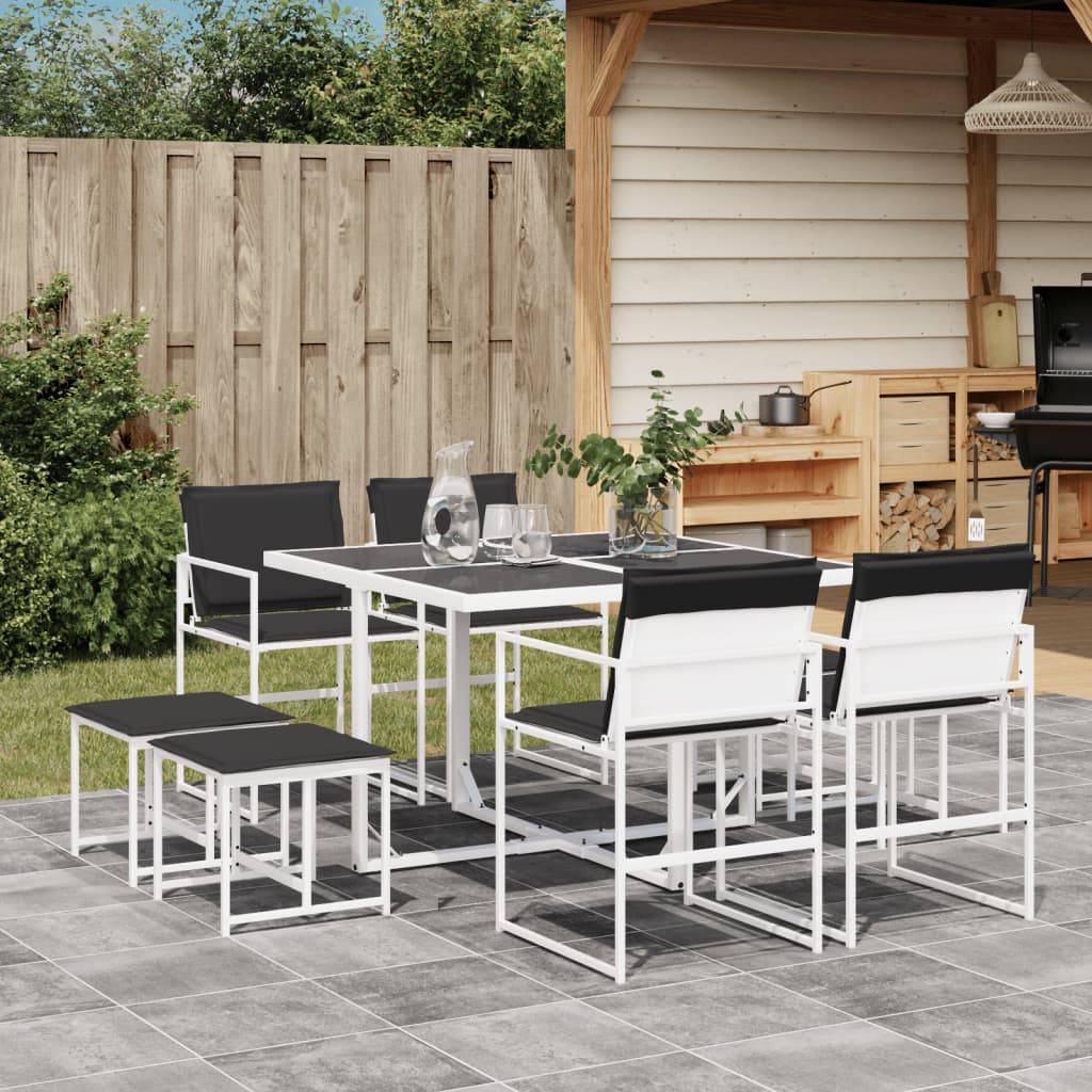 vidaXL 9-tlg. Garten-Essgruppe mit Kissen Weiß Textilene