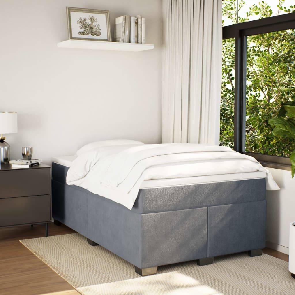 vidaXL Boxspringbett mit Matratze Dunkelgrau 120x190 cm Samt
