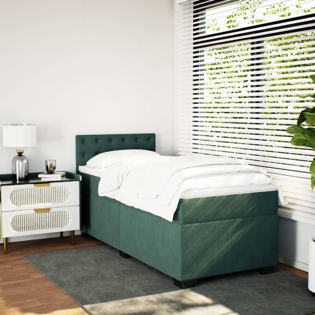 vidaXL Boxspringbett mit Matratze Dunkelgrün 80x200 cm Samt