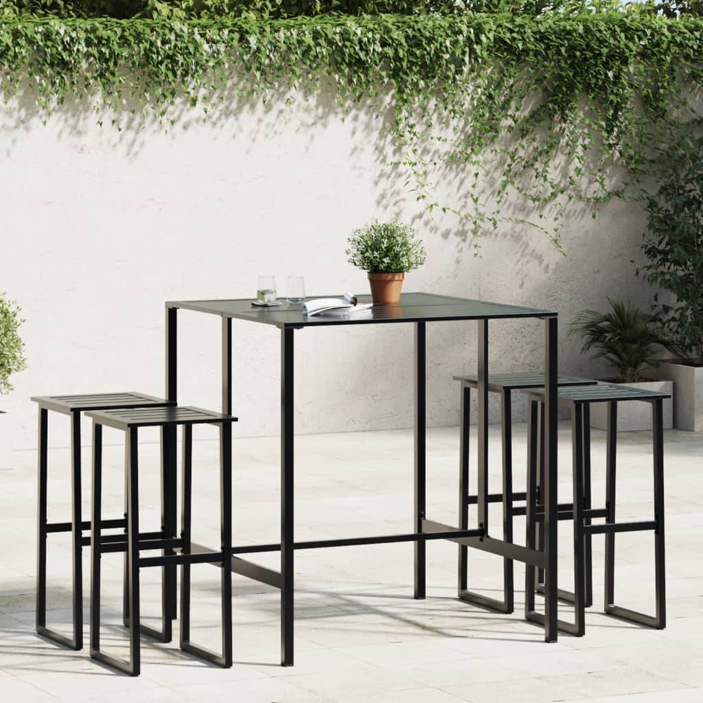 vidaXL 5-tlg. Gartenbar-Set Schwarz Pulverbeschichteter Stahl