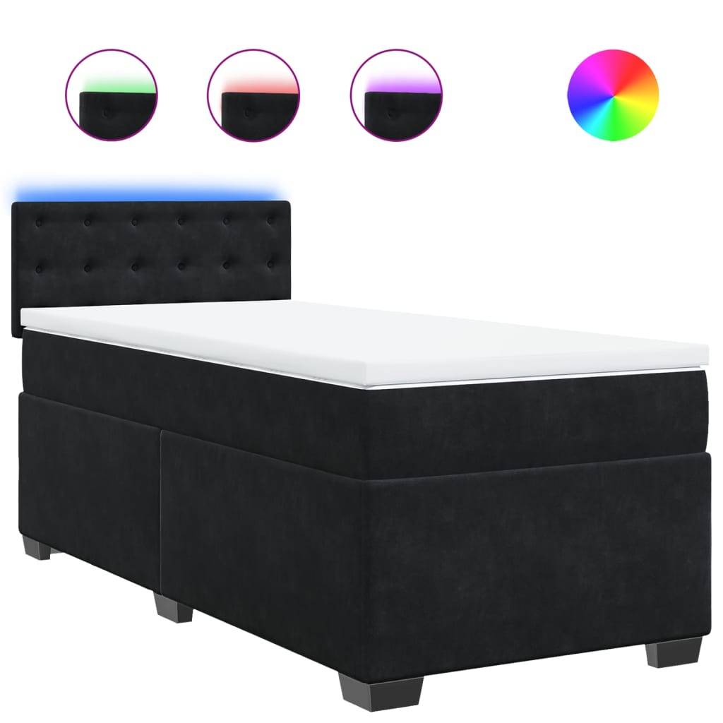 vidaXL Boxspringbett mit Matratze Schwarz 100x200 cm Samt