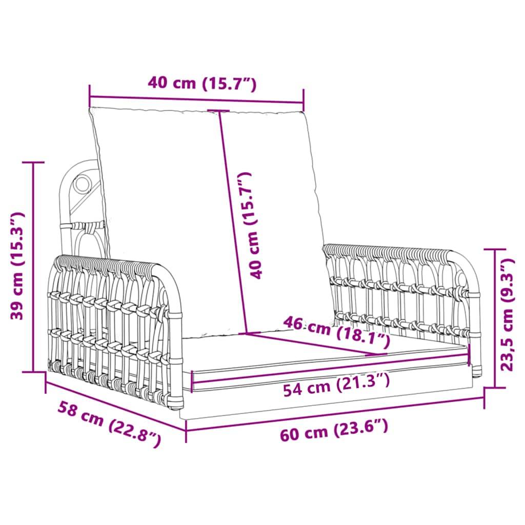 vidaXL Hängestuhl mit Kissen 63x58x39 cm Poly Rattan und Stahl