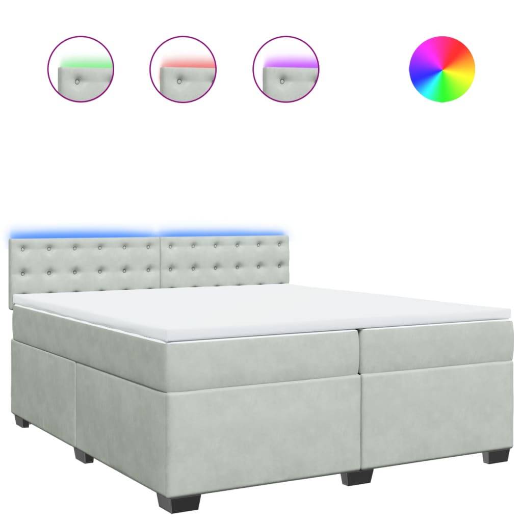 vidaXL Boxspringbett mit Matratze Hellgrau 200x200 cm Samt