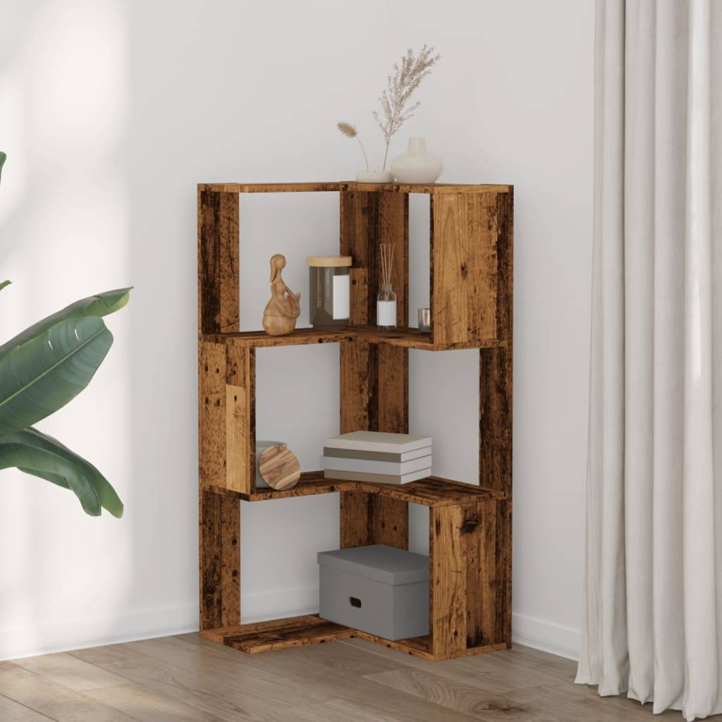 vidaXL Eck-Bücherregal 3 Böden Altholz-Optik 50x50x102cm Holzwerkstoff