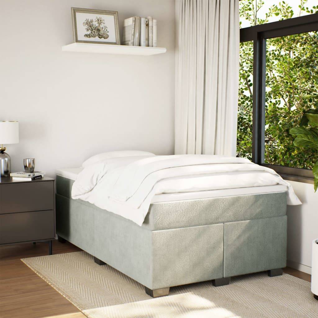 vidaXL Boxspringbett mit Matratze Hellgrau 120x190 cm Samt