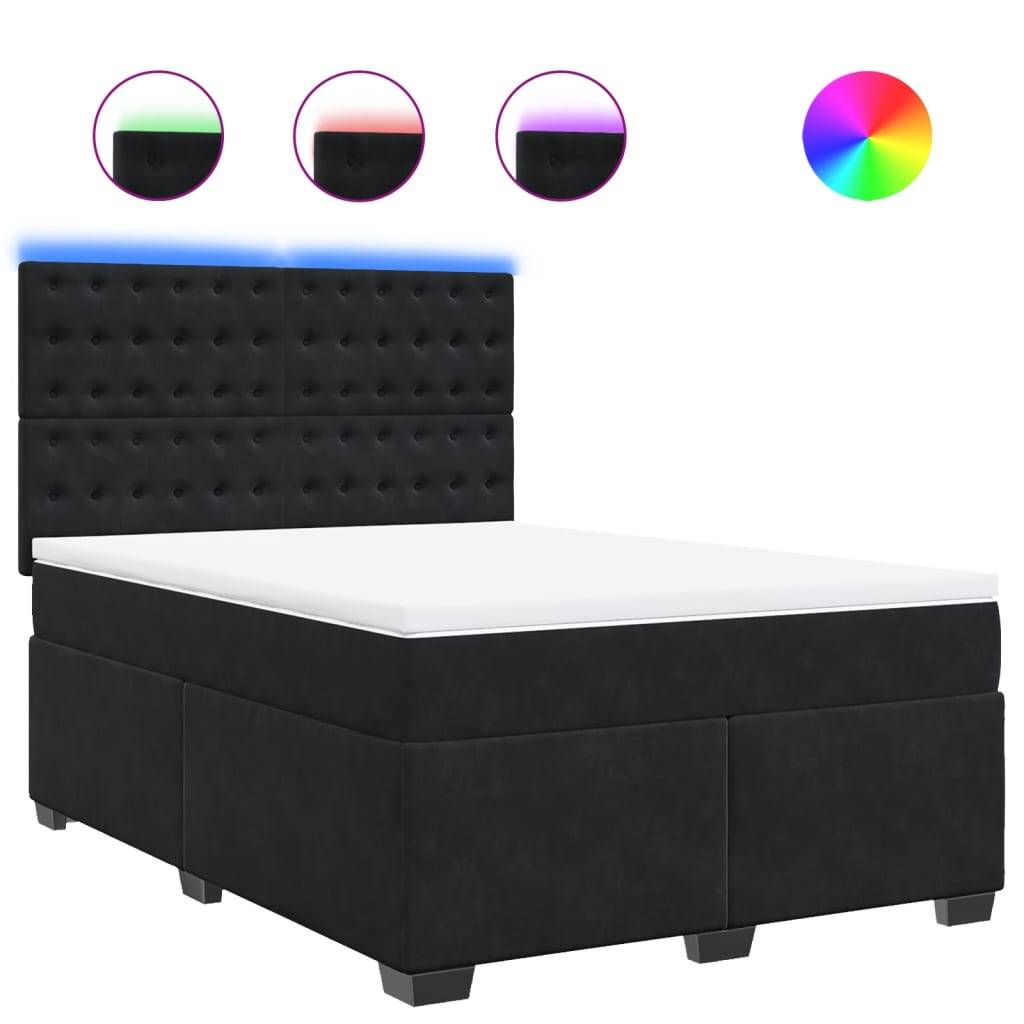 vidaXL Boxspringbett mit Matratze Schwarz 160x200 cm Samt