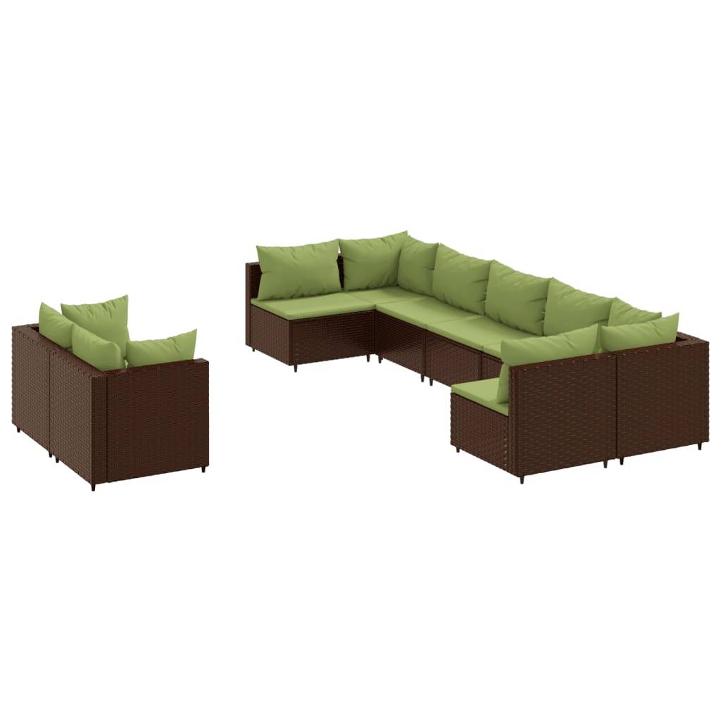 vidaXL 9-tlg. Garten-Sofagarnitur mit Kissen Braun Poly Rattan