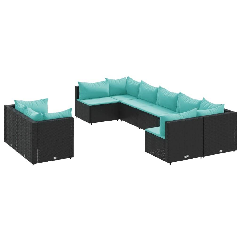 vidaXL 9-tlg. Garten-Sofagarnitur mit Kissen Schwarz Poly Rattan