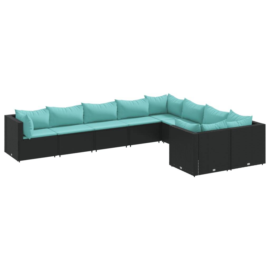 vidaXL 9-tlg. Garten-Sofagarnitur mit Kissen Schwarz Poly Rattan