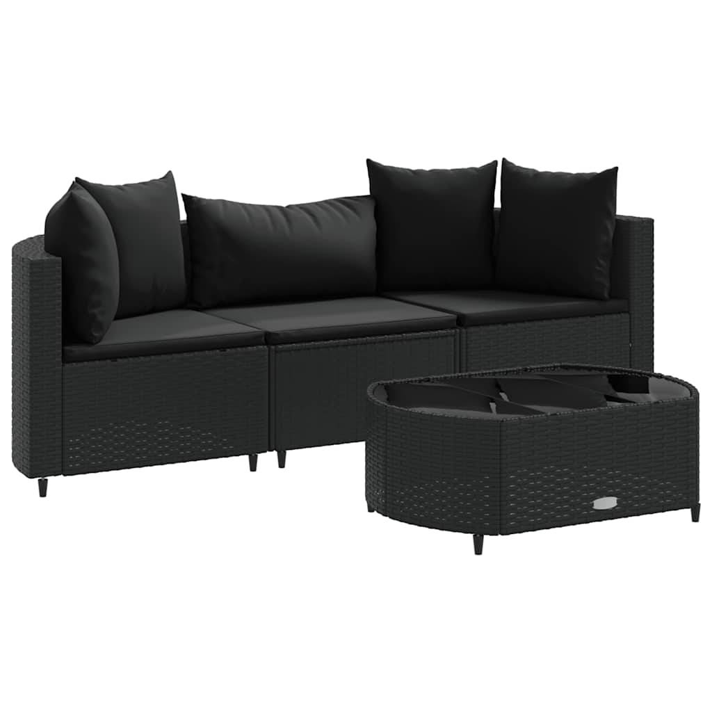 vidaXL 4-tlg. Garten-Sofagarnitur mit Kissen Schwarz Poly Rattan