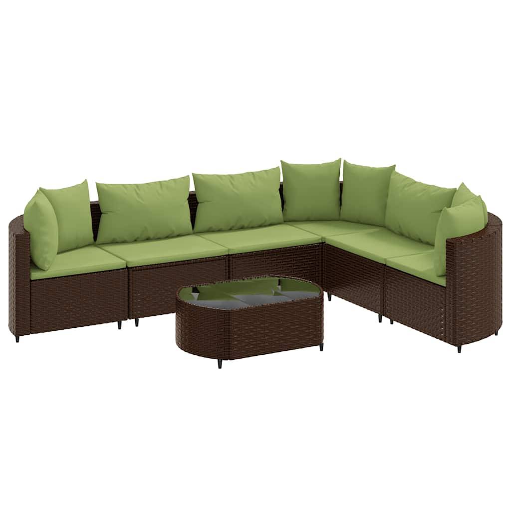 vidaXL 7-tlg. Garten-Sofagarnitur mit Kissen Braun Poly Rattan