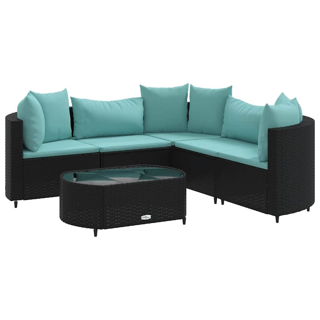 vidaXL 6-tlg. Garten-Sofagarnitur mit Kissen Schwarz Poly Rattan