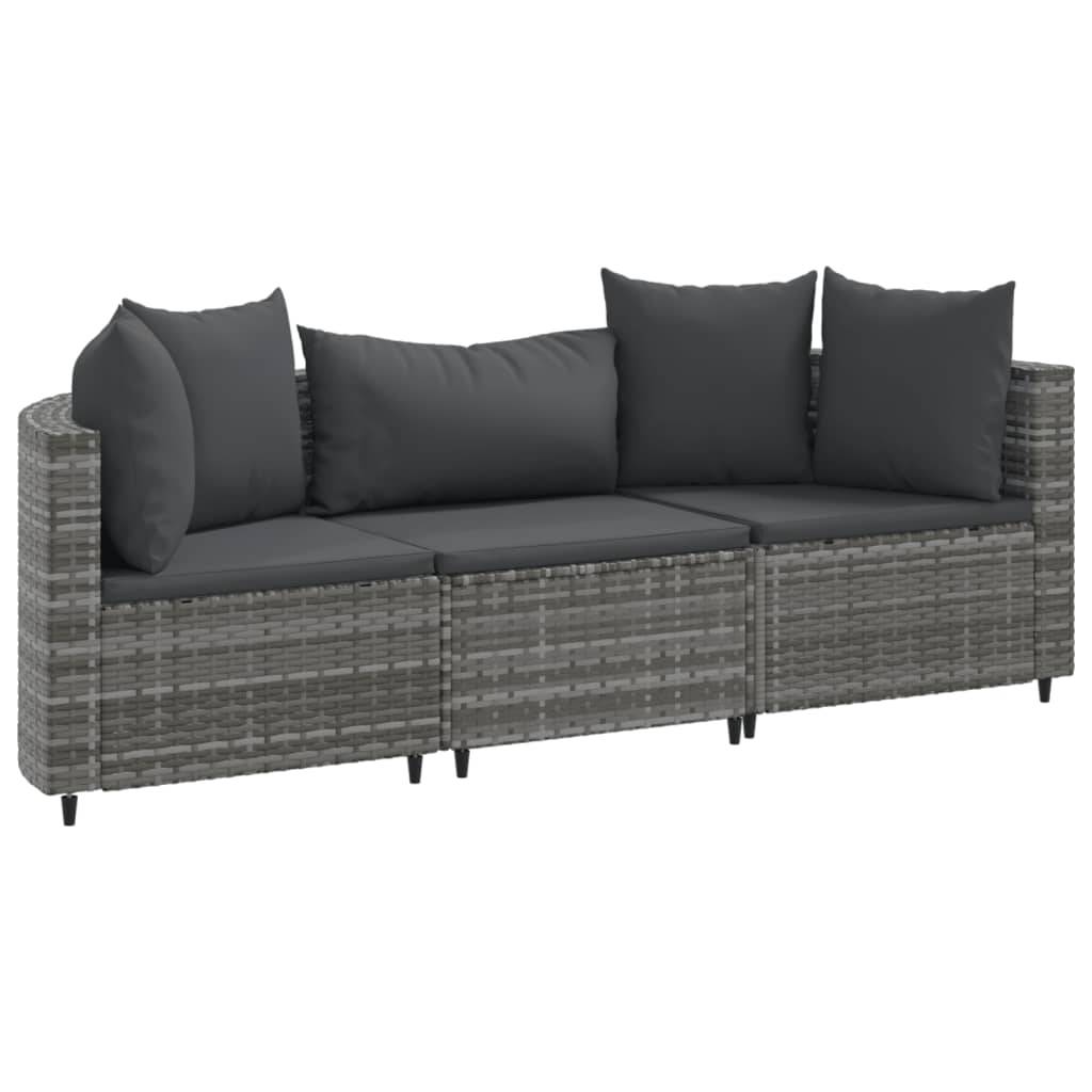 vidaXL 3-tlg. Garten-Sofagarnitur mit Kissen Grau Poly Rattan