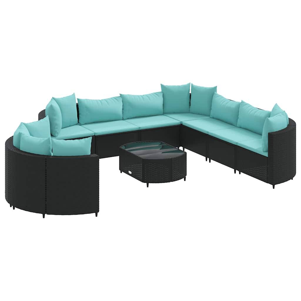 vidaXL 10-tlg. Garten-Sofagarnitur mit Kissen Schwarz Poly Rattan