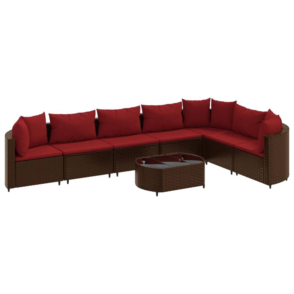 vidaXL 8-tlg. Garten-Sofagarnitur mit Kissen Braun Poly Rattan