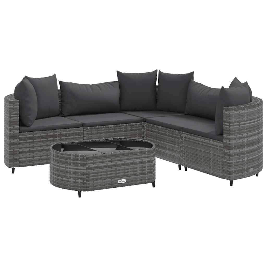 vidaXL 6-tlg. Garten-Sofagarnitur mit Kissen Grau Poly Rattan
